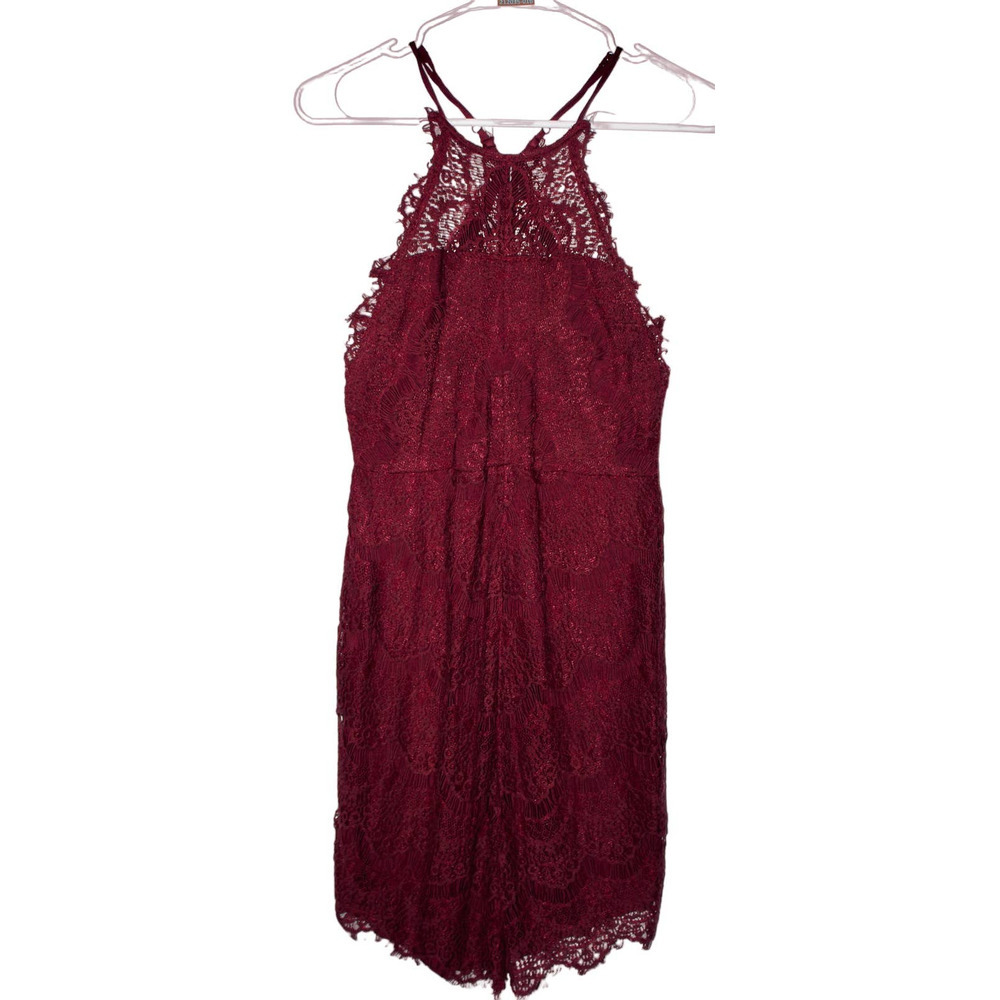 Womens Free People Burgundy Red Mesh Lace Button Up Racerback Mini Dress Size XS